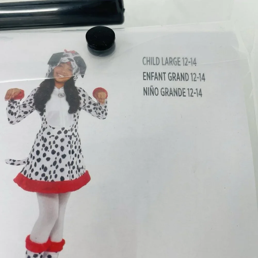 Dalmatian Dotted Doggy Youth Girls Large 12/14 Halloween Costume Dress in White - Picture 7 of 7